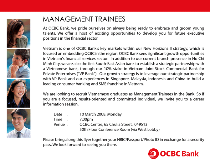 OCBC Bank Career Talk for Vietnamese students and graduates on 10 March 2008